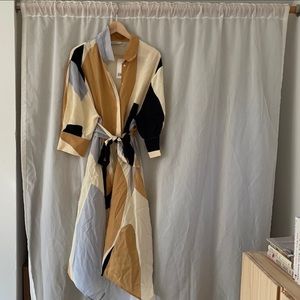 & Other Stories Abstract Midi Dress with Tie Belt